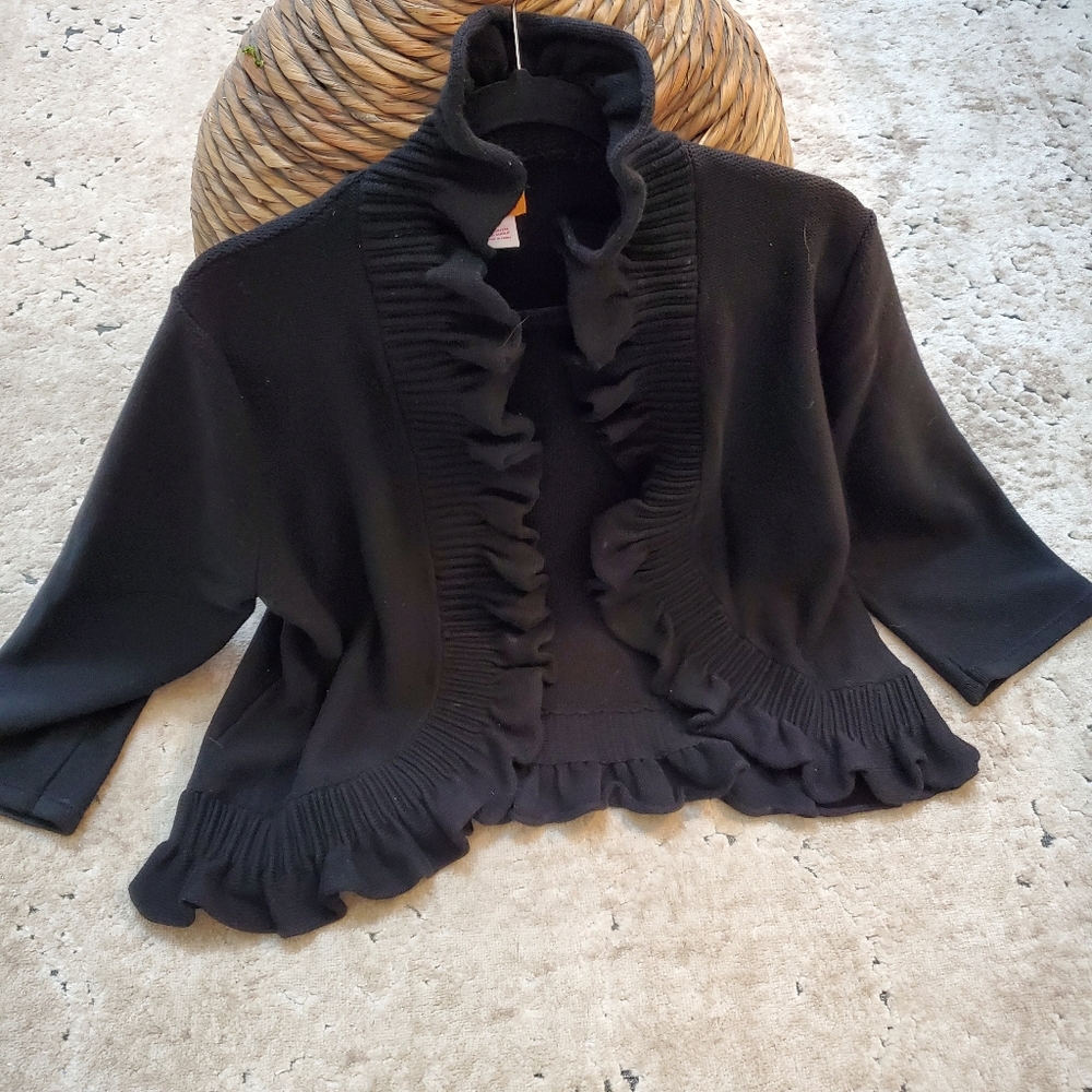 Black ruffle front sweater shrug